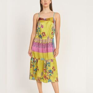 Single Dress Silk Floral Print Spaghetti Strap Midi Dress Size S